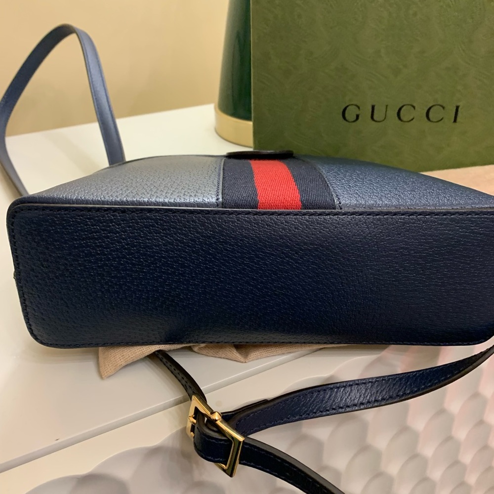 SOLDGucci Navy Blue Leather Ophidia Small Shoulder Crossbody Web Bag - Picture 6 of 12